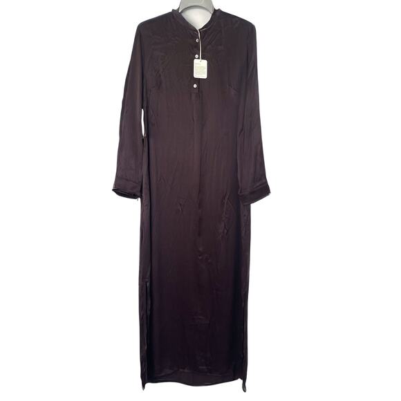 DONNI. NWT Silky Tunic Long Sleeve Shirt Maxi Dress in Dark Brown Size M - Picture 3 of 13